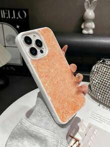 1pc Solid Color Skin-Friendly Full Rhinestone Embedded Luxury Sparkling Diamond 2-In-1 Large Lens Hole Phone Protective Case, Compatible With Apple 17 Pro Max, 16, 15 Pro, 14, 13, 12, 11 Series - Pink - View 3
