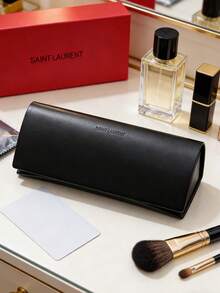 Yves Saint Laurent Fashionable Black Leather Glasses Case, Essential Travel Accessory Portable Women's Glasses Case - Black - View 3