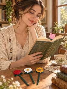 Artificial Leather Floral Bookmarks, Soft Flower Page Markers, Daisy, Tulip, Rose, Sunflower Patterns, Decorative Planner Accessories, Perfect Gift For Book Lovers, Writers, Students, Office Workers, Women, Cute Room Decor And Reading Gift - Multiple Styles - View 5