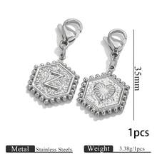 1pc Stainless Steel Gold Plated Hexagonal Letter Charm With Lobster Clasp, Alphabet Heart Pattern Pendant, DIY Keychain Bag Charm Accessories - one-size - View 15