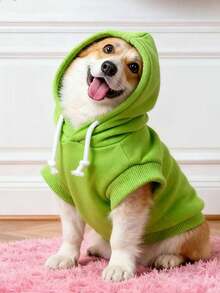 The 3estie 3eastie 1pc Polyester Solid Color Dopamine Color Palette Comfortable Basic Sleeveless Hooded Sweatshirt For Cats And Dogs Indoor Outdoor - Green - View 7