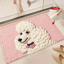 1pc Pink Poodle Dog Pattern Design Microfiber Bath Rug, Non‑Slip Soft Bathroom Mat, Water‑Absorbent Doormat, Machine Washable, Low Pile,TPR Backing,Knit Fabric,ForBedroom, Kitchen, Entryway Indoor Use, Accessories & Home Decor, Perfect New House Gift - A - View 2