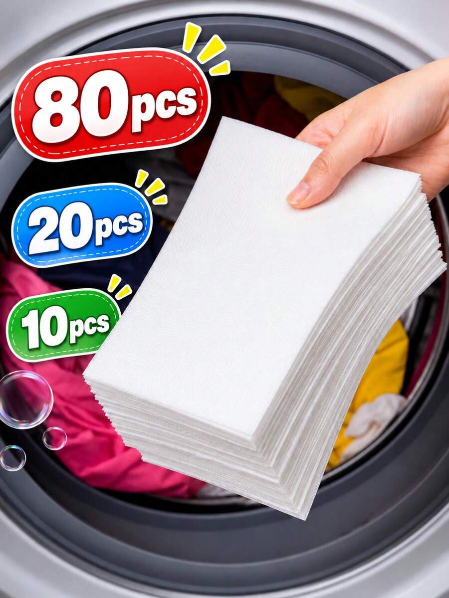 80/40/10pcs/Set Upgraded High-Density Nonwoven Laundry Color Catcher Sheets, White Rectangular Dye-Trapping Cloths, Helps Prevent Color Bleeding & Maintain Original Clothing Colors, Disposable Washer Supplies For Home, Dorm & Travel