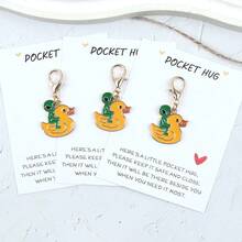 1pc/3pcs Funny Alien Riding Rubber Duck Keychain With Pocket Hug Heartwarming Blessing Card, Creative Personalized Accessory For Keys, Backpack, Handbag, Suitable For Best Friends, Friends, Novelty Lovers, Daily Companion Encouragement, Full Of Quirky Atmosphere Thoughtful Personalized Small Gift - Green - View 8
