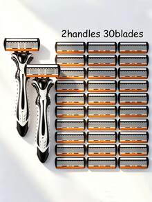 New 6-Layer Men's Razor Set, Includes 12-18-30 Blades, Manual Shaving Razor, Universal Blade Head Depilatory Razor, Plastic Non-Slip Handle, Travel And Home Essential, Dry And Wet Use Manual Razor, Perfect Gift Choice - A - View 2
