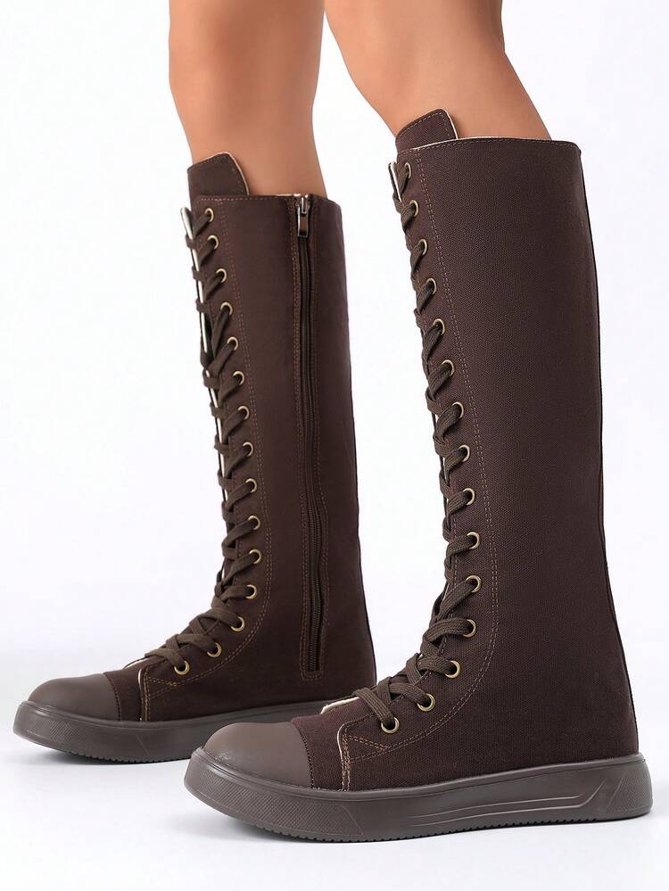 All-Season Outdoor Women's Fashion Flat Over-The-Knee Boots, Built-In Zipper, Breathable Lightweight Comfortable Sports Shoes, Suitable For Students, Parties And Daily Outings, Size 36-43, Women's Shoes - Brown - View 12