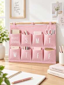 Organizer Jadwal Mingguan Gantung Dinding, Perencana Penyimpanan Gantung Dinding 7 Slot, Untuk Mengatur Kebutuhan Sehari-hari, Desain Kain Merah Muda dengan Batang Kayu dan Label Tanggal Transparan, Cocok untuk Kamar Tidur, Kantor Rumah dan Lorong, Penggunaan Dewasa, Hadiah Natal, Penyimpanan Rumah Tahun Baru - MultiWarna - View 3