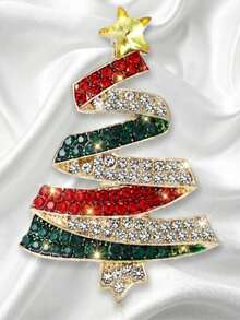 1-2pcs European Luxury Rhinestone Christmas Tree Brooch, Wavy Layered Five-Pointed Star Tree Design Exquisite Pin, Sparkling Rhinestone Craftsmanship, Can Decorate Sweaters, Coats, Handbags, Christmas Holiday Atmosphere Outfit Accessory, Suitable As Christmas Gift For Friends And Family, Party Gathering Holiday Decoration Jewelry - Multicolor - View 2