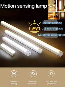 Wireless Motion Sensor LED Night Light, USB Rechargeable, Long Bar Light, Suitable For Cabinets, Kitchen, Wardrobe, Bedside Table, Stairs Light Tube, LED Light, Wall Lamp, Sensor Light, Constant On Mode, Sensor Mode, Night Light, Cabinet Light, LED - White 2 - View 5