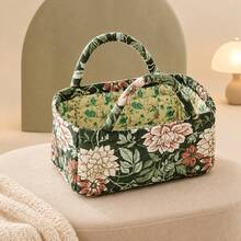Floral Fabric Storage Basket With Handles, Quilted Organizer Bin For Bedroom, Bathroom, Closet And Shelves, Portable Clothes And Cosmetics Storage Box For Home Decor - Multicolor - View 13