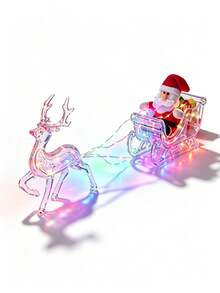 1pc Glowing Santa Claus Reindeer Sleigh Decoration, Christmas LED Table Lamp, 8 Modes Remote Control, Christmas Holiday Home Decor, Festival Window Sill Fireplace Desktop Ornament, Creative Christmas Gift - USB Christmas Reindeer Pull Cart Light - View 12