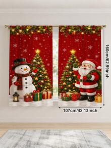 2 Pcs Gorden Liburan Natal, Gorden Motif Cetak Kartun Sinterklas Merah & Manusia Salju Natal, Dekorasi Jendela Semi Transparan Hangat untuk Hari Raya dengan Kantong Batang, Cocok untuk Ruang Tamu dan Kamar Tidur, Batang Tidak Termasuk, Dapat Dicuci Mesin - MultiWarna - View 11