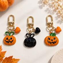 1pc/3pcs Unisex Alloy Oil-Drip Pumpkin Halloween Pendant, 3D Heart Bead Keychain, Halloween Gift, Funny Bag Charm - Multicolor - View 6
