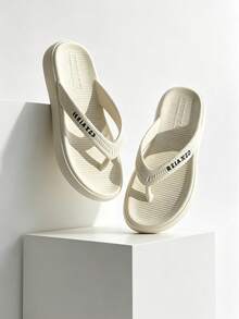 Women's EVA Classic Lightweight Comfortable Non-Slip Shower Slippers, Summer Pool Beach Bathroom Bath Slippers, Couple Solid Color Cross Strap Beach Sandals - Beige - View 9