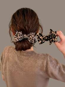 2/1pc Vintage Leopard Print Bow Hair Clip, Ponytail Hair Clip, Fashion, Perfect For Securing High Ponytail. Women's Daily Wear Hair Accessory - Multicolor - View 7