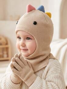 1PC Fashionable Unisex Kids Cartoon Dinosaur Knitted Balaclava Hat, New Solid Color Thin Soft Comfortable Knitted Balaclava For Autumn/Winter - 1PC - View 9