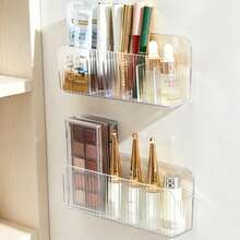 1/2pcs Transparent Vertical Plastic Makeup Organizer Storage Box, Space-Saving Bathroom Vanity Organizer For Lipstick, Skincare, Cotton Pads, Face Masks, Desktop Cosmetic Storage Rack - Multicolor - View 9