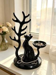 Cat And Tree Jewelry Organizer Stand, Living Room Desktop Organizer And Home Decor, Small Item Storage And Organization Accessory, Multi-Purpose Desktop Decoration, Suitable For Jewelry, Keys,Storage, Suitable For Placing Small Things, Home Decor - Multicolor - View 7