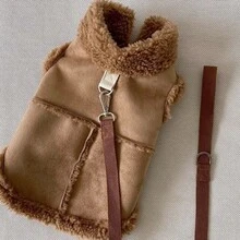 Rompi Hangat Musim Gugur/Dingin, Pakaian Anjing Teddy Puppy Leash untuk Bichon, Pomeranian, dan Kucing Peliharaan Kecil Lainnya - Coklat - View 8