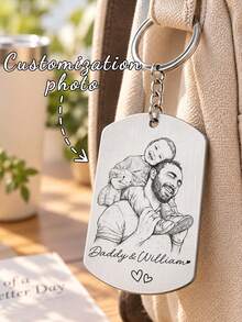 Custom Photo Pencil Sketch Family Dog Cat Portrait - Personalized Aluminum Keychain - Multicolor - View 4