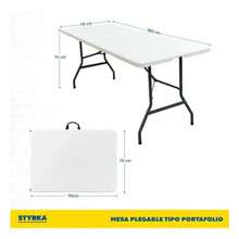 Mesa Plegable de Plástico 1.80 m Tipo Portafolio, Mesa Rectangular Blanca Portátil con Asa, Plegable y Fácil de Transportar para Fiesta, Camping, Jardín, Comedor y Eventos - Blanco - Ver 4