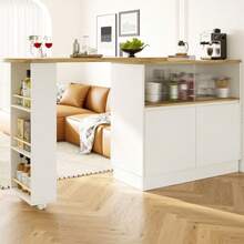 360° Swivelling High Table (Main Body 90 X 45 X), White Multifunctional Swivelling Sideboard With Storage Compartment, Sliding Glass Door, Suitable Kitchen/Dining Room - 1 - View 7