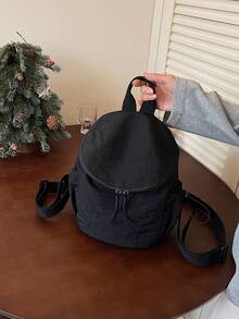 Nylon Fabric Backpack New Fashion Korean Style Double Shoulder Bag Student School Large Capacity Bookbag - Black - View 2