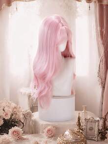 alicegarden 26-Inch Long Synthetic Wig Featuring A Natural Wavy Style In A A Stunning Pink. Designed With Bangs , This False Hairpiece Is Perfect For Ms Daily Party Cosplay Use, Offering A Natural And Natural Durable Wig Gift For Ladies. - Pink - View 5