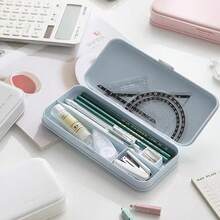 1pc Alphabet Patterned Pp Pen Case Aesthetic Minimalist Large Capacity Durable Student Stationery Storage Box School Study Office Desk Organizer Pencil Case - Blue - View 5