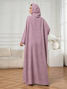 Women's Ditsy Floral Abaya Set With Hooded Hijab, Long Loose Ramadan Robe, Suitable For Ramadan And Eid Prayer - Pink - View 3
