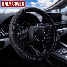 1pc Double Stitching Embossed PU Leather Steering Wheel Cover, Premium Anti-Slip Comfortable Grip Car Steering Wheel Protector, All-Season Universal For Sedan SUV Truck, Easy Installation Car Interior Accessory - Dual-line - View 7