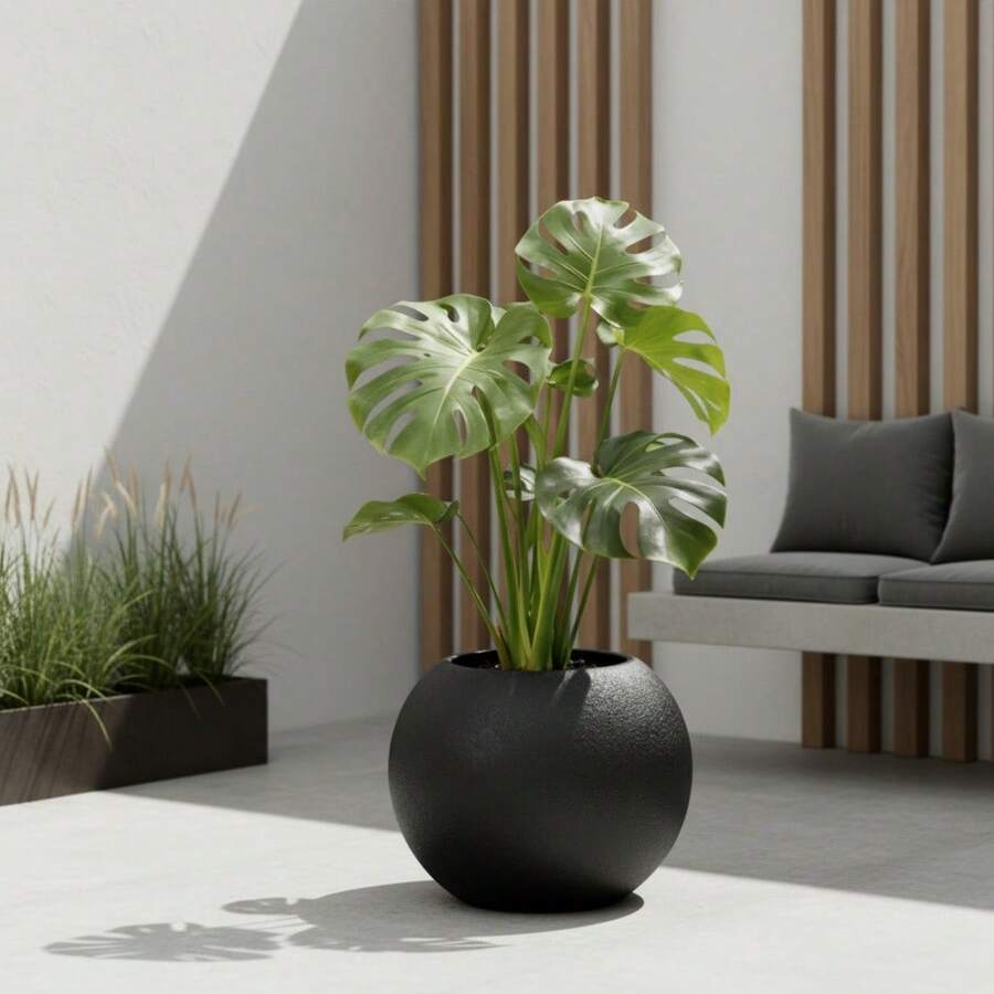1 Piece - 2026 New Round Flower Pot, Black Hydroponic Pot, Nordic Bohemian Style, Home Decoration, Waterproof Plastic Round Plant Container, Suitable For Garden Gifts - C - View 1