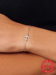 1pc S925 Sterling Silver Delicate Personalized Airplane Bracelet For Women, Minimalist Thin Chain Design, Niche Fresh Elegant Versatile Daily Commute Travel Atmosphere Accessory, Gift For Girlfriend Best Friend - Toy Airplane - View 3
