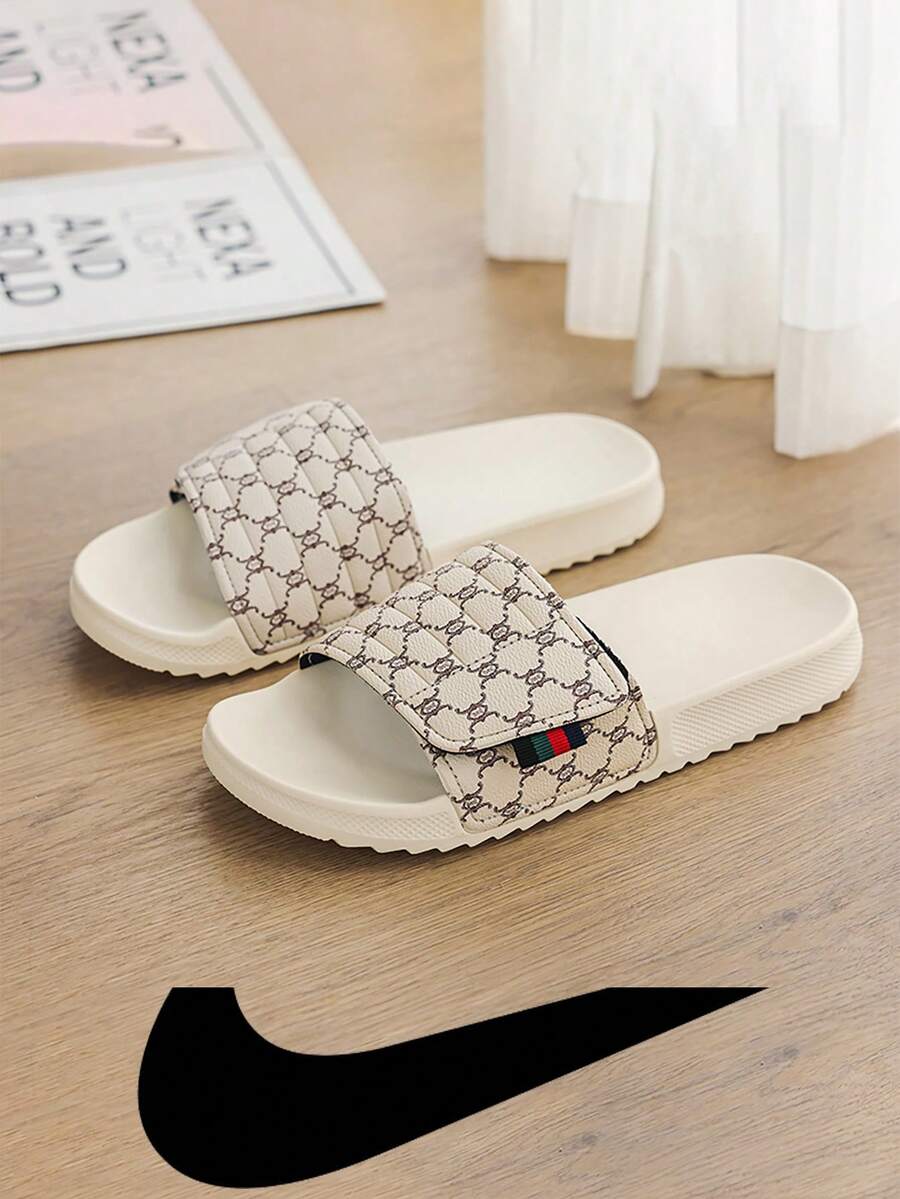 Men's Casual Vintage Pattern Slippers, Fashionable Versatile Universal Slippers, Commute Classic Plus Size Slippers - White - View 1