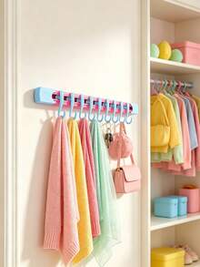 6/2/1pc Cute Pastel Style Plastic Long Strip Wall Mount Hook Rack With 10 Hooks, Punch‑Free Strong Load‑Bearing Hanging Holder, Multi‑Hook Wall Hanger, Suitable For Entryway, Bedroom, Bathroom, Dormitory, Closet, All‑Season Home Storage Organization - Multicolor - View 8