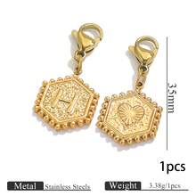 1pc Stainless Steel Gold Plated Hexagonal Letter Charm With Lobster Clasp, Alphabet Heart Pattern Pendant, DIY Keychain Bag Charm Accessories - one-size - View 34