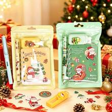 3pcs/Set Christmas Cartoon Stationery Set, Mini Spiral Notebook, Neutral Pen, Correction Tape, Christmas Eve Student Small Gift - Multicolor - View 3