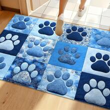 1pc Blue-Toned Paw Print Design Microfiber Bath Rug, Non‑Slip Soft Bathroom Mat, Water‑Absorbent Doormat, Machine Washable, Low Pile, TPR Backing, Knit Fabric, ForBedroom, Kitchen, Entryway Indoor Use, Accessories & Home Decor, Perfect New House Gift - A - View 5