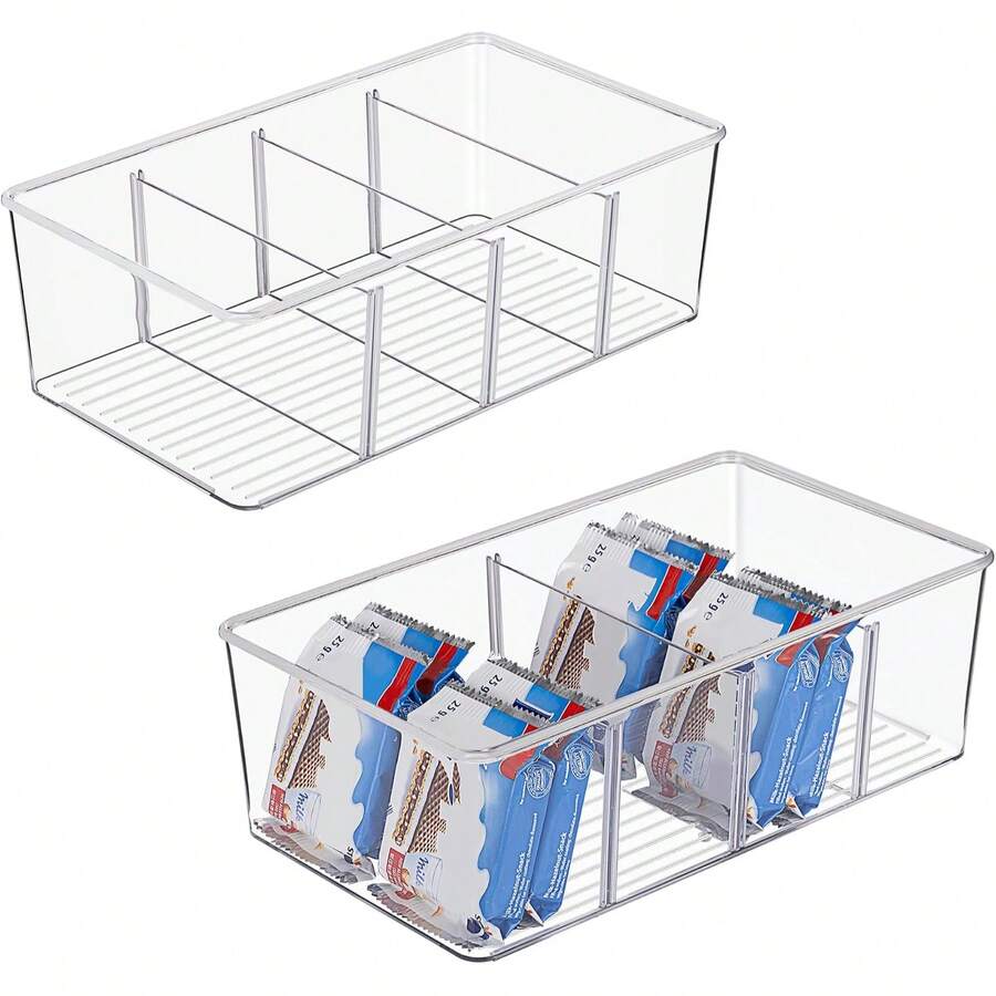 2pcs Clear Fridge Storage Box, Home & Office Kitchen Storage Container With Removable Dividers, Suitable For Storing Fruits, Vegetables, Meat, Eggs, Ginger, Garlic, And More - View 1