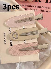 6pcs/3pcsPlaidHeartRhinestoneHairClips,CuteNo-CreaseBangsSideHairClips, SweetWomen's Daily HairstyleDecoration Hair Accessories Set(NoCard Packaging) - Multicolor - View 9