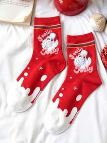 1/3/5 Pairs Christmas Crew Socks, Funny Xmas Socks With Santa Tree Snowman Designs, Soft Warm Mid Tube Socks For Men And Women, Winter Holiday Gift - Multicolor - View 2