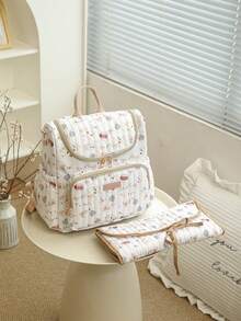 Tas Popok Motif Bunga, Tas Ransel Popok dengan Alas Ganti Popok & Tas Penyimpanan Popok untuk Ibu dan Ayah, Tas Ganti Popok Berbahan Quilted, Alas Ganti Popok, Pengatur Popok - MultiWarna - View 15
