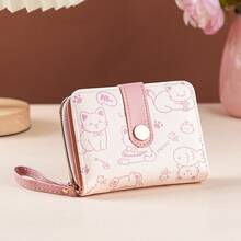 1pc Women's Mini Wallet, Cute Cat Pattern, Small Zipper Coin Purse With Multiple Card Slots And Wrist Strap - Lightweight And Portable, Can Hold Cash, ID Card And Coins, Large Capacity Short Wallet, Fashionable Cute Faux Leather Coin Purse, Suitable For Daily Use, Commuting To Work, Also An Ideal Gift For Friends And Family. - Multicolor - View 10