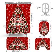 Set Dekorasi Kamar Mandi Natal Motif Pohon Natal Candy Cane Multifungsi 1pc/4pcs, Tirai Kamar Mandi dengan Gratis 12 Pengait, Keset Lantai U-Shaped dan Penutup Dudukan Toilet Bulat, Premium untuk Suasana Meriah, Cocok untuk Semua Dekorasi Ruangan - Pohon Natal Permen Tongkat - View 3