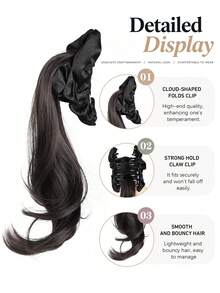 Wrinkled, Slightly Curled, Half-Up High Ponytail Wig For Women, High Crown, Fountain-Like Long Braid, Fluffy Fake Ponytail - Multicolor - View 2