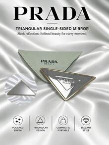 Prada Triangle Single-Sided Mirror, 9*5cm, Single Piece, Clear Image, Lightweight And Portable, Includes Storage Pouch, Suitable For Touch-Ups On The Go And Travel - Green - View 2