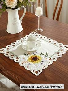1pc 100% Polyester Vintage Sunflower Embroidery Table Runner, Fall Hollow Out Floral Table Runner, Boho Farmhouse Table Centerpiece For Kitchen Dining Room Wedding Party Decor - Multicolor - View 6