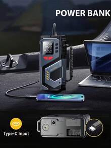 Power Bank Jump Starter Darurat Mobil dengan Kompresor Udara 150PSI, Starter Baterai Portabel 12V dengan Layar LCD dan Pengisian Cepat USB-C, Pompa Pengisi Ban dan Perlengkapan Daya Darurat Mobil, Cocok untuk Sedan, Truk, SUV, Aksesoris Mobil - Wireless - View 5