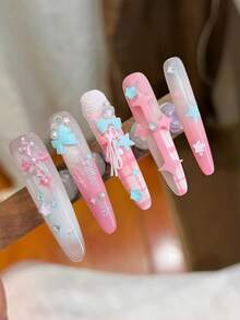 قالب سيليكون DIY ثلاثي الأبعاد لزينة الأظافر، قطعة واحدة، بتصميم فينتج مع قلادة وسلسلة خرز لؤلؤ وفيونكة، لإكسسوارات الميدالية - شفاف - مشاهدة 10