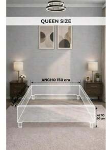 Base Cama Box Spring Queen Size Tapizado Color Crema 190x100x30 cm| de Madera de Pino con Patas Cromadas| Diseño Minimalista Premium| Base Baja Muy Resistente y Garantizada| Fácil de Armar - Beis - Ver 8